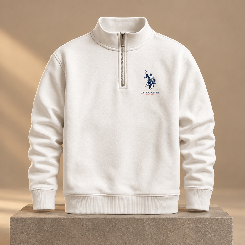 Polo Assn Quarter-Zip & Polo Ralph Pant – Off-White & Navy