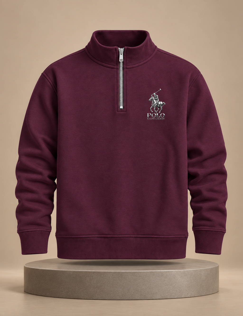Polo Burgundy Quarter-Zip & Off-White Pants