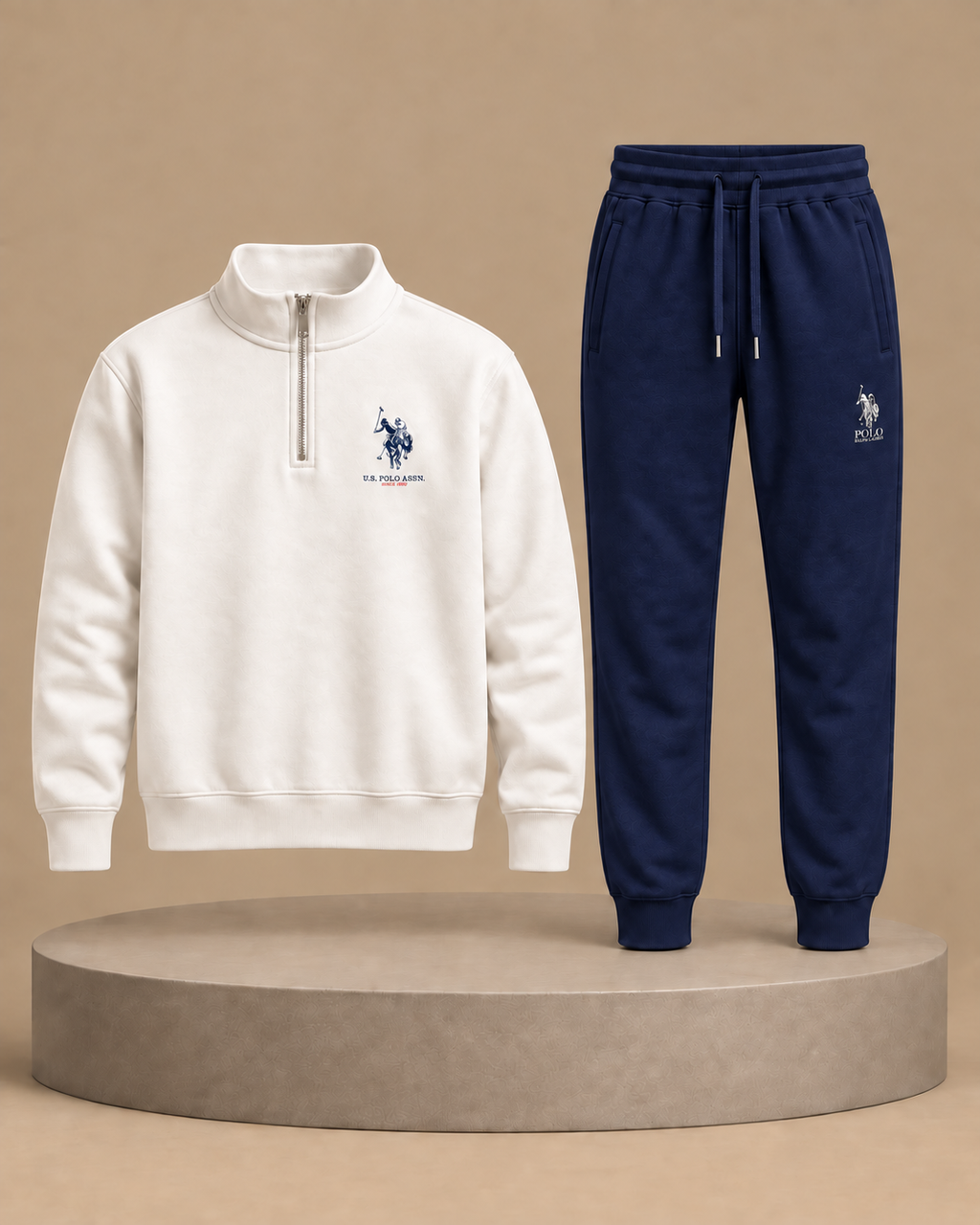 Polo Assn Quarter-Zip & Polo Ralph Pant – Off-White & Navy